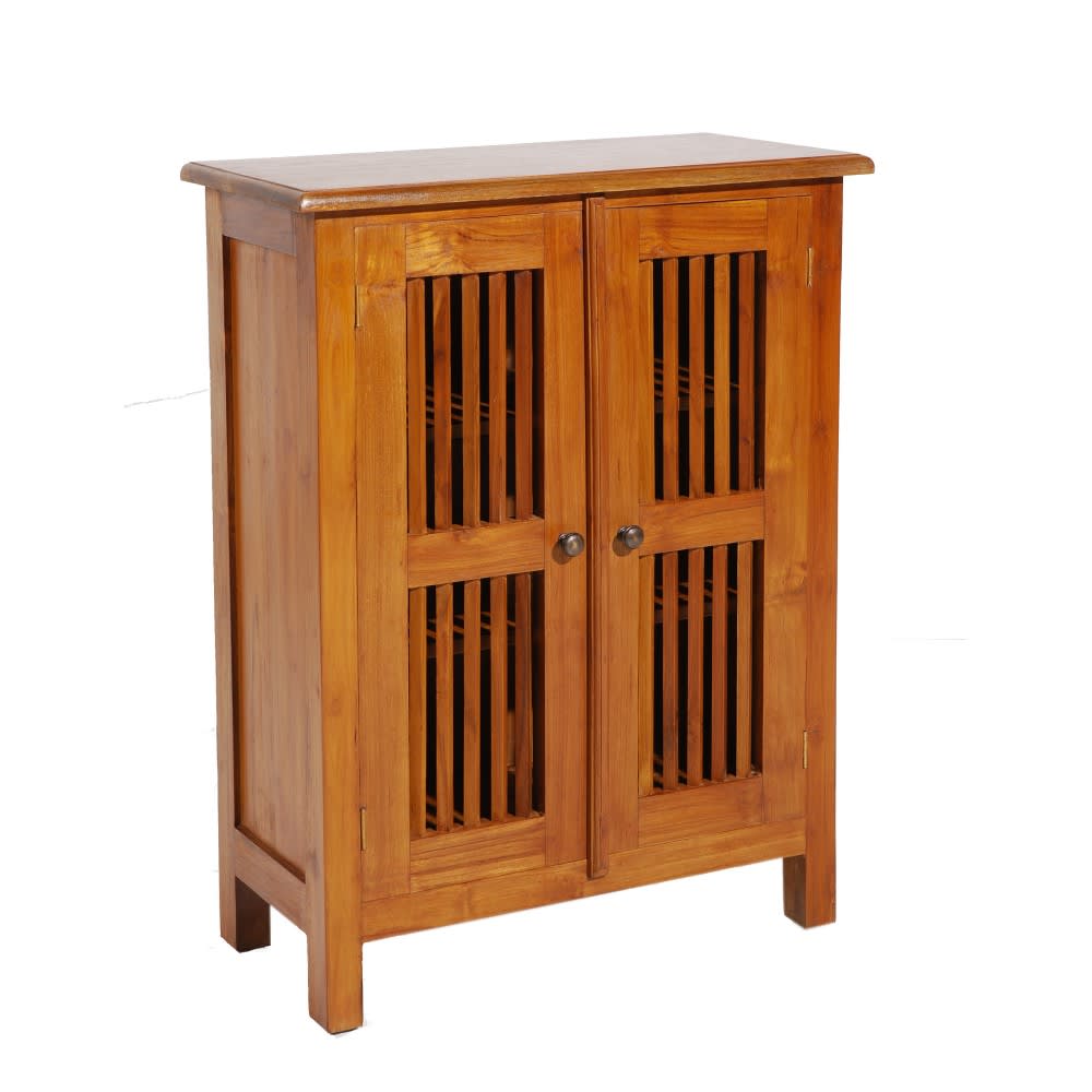 MACABANE Sideboard mit 2 Türen und Lamellen aus Teakholz style exotic Braun
