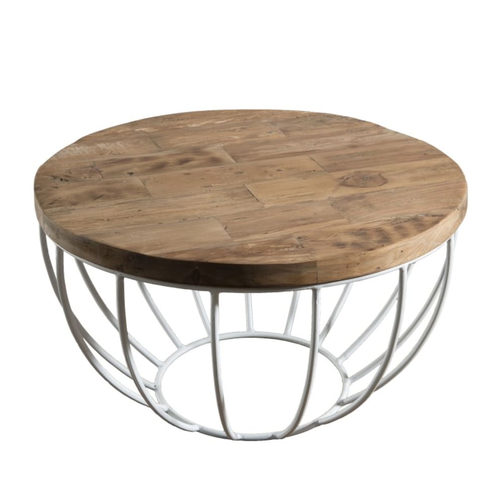 Mesa de centro de madera de teca reciclada y metal blanco d60