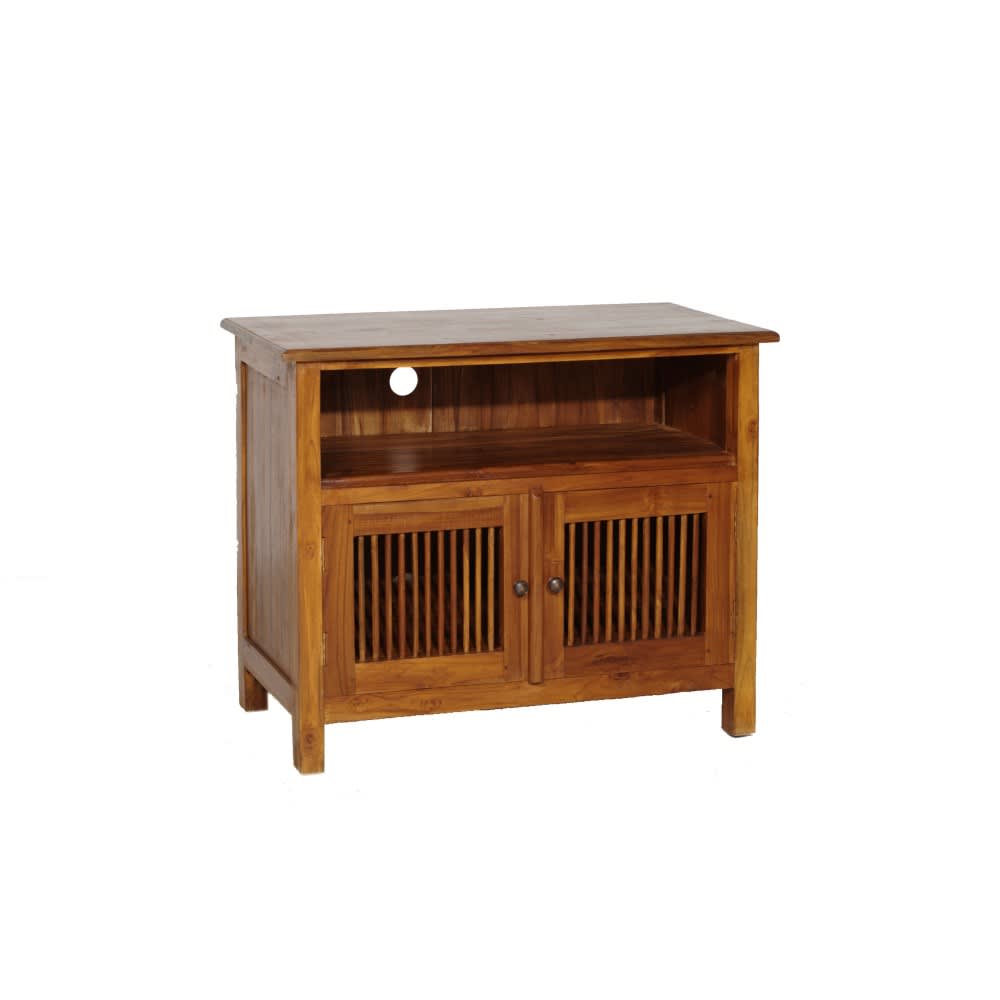 Meuble TV 2 portes persiennes en teck