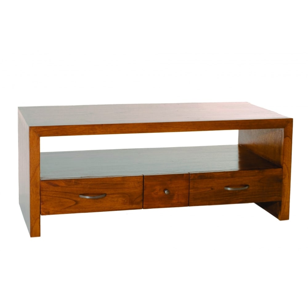 Meuble TV 2 grands tiroirs 1 petit tiroir en mindi