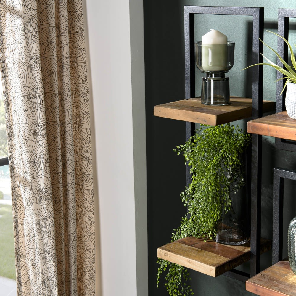 Etagère murale métal 2 plateaux teck recyclé métal noir