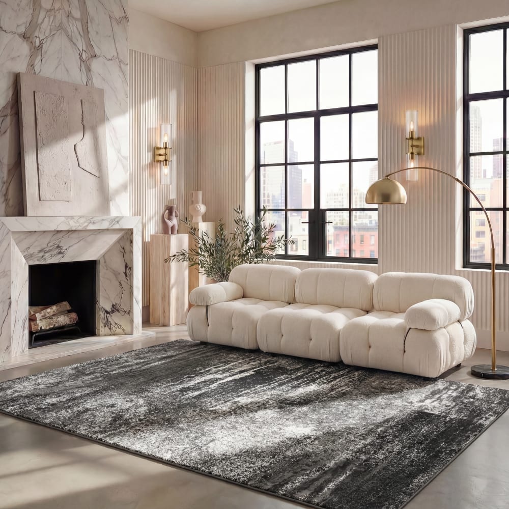 Safavieh Modern abstrakt Polypropylen-Teppich in Silber/Schwarz, 155 x 229 cm style modern Schwarz Pp - Polypropylen