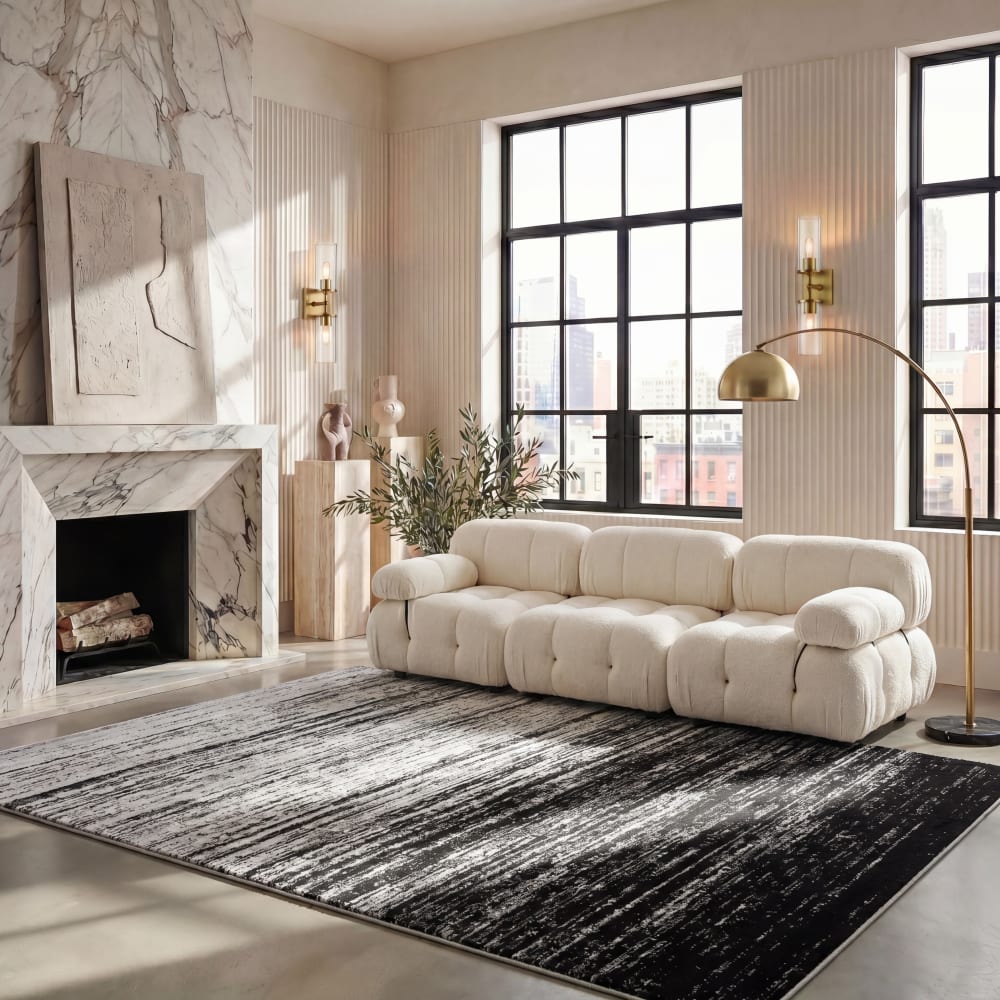 Alfombra ombre moderno de polipropileno plata/negro, 122 x 183 cm - Maisons du Monde
