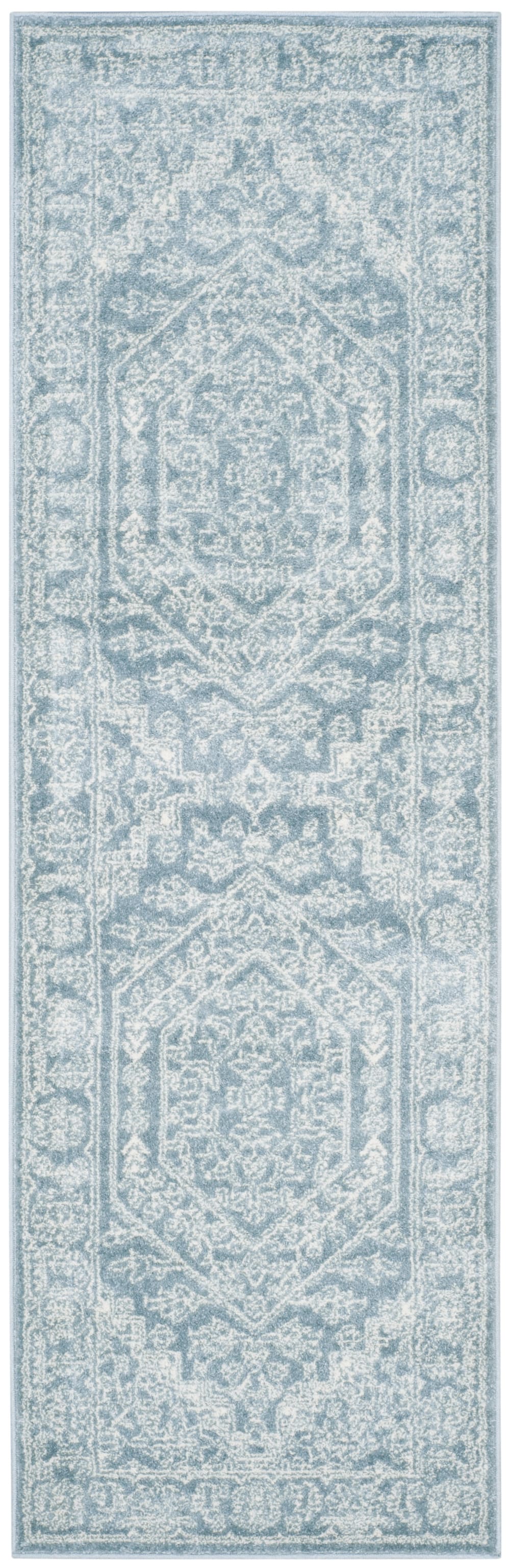 Tapis médaillon en polypropylène gris/blanc, 76 x 244 cm