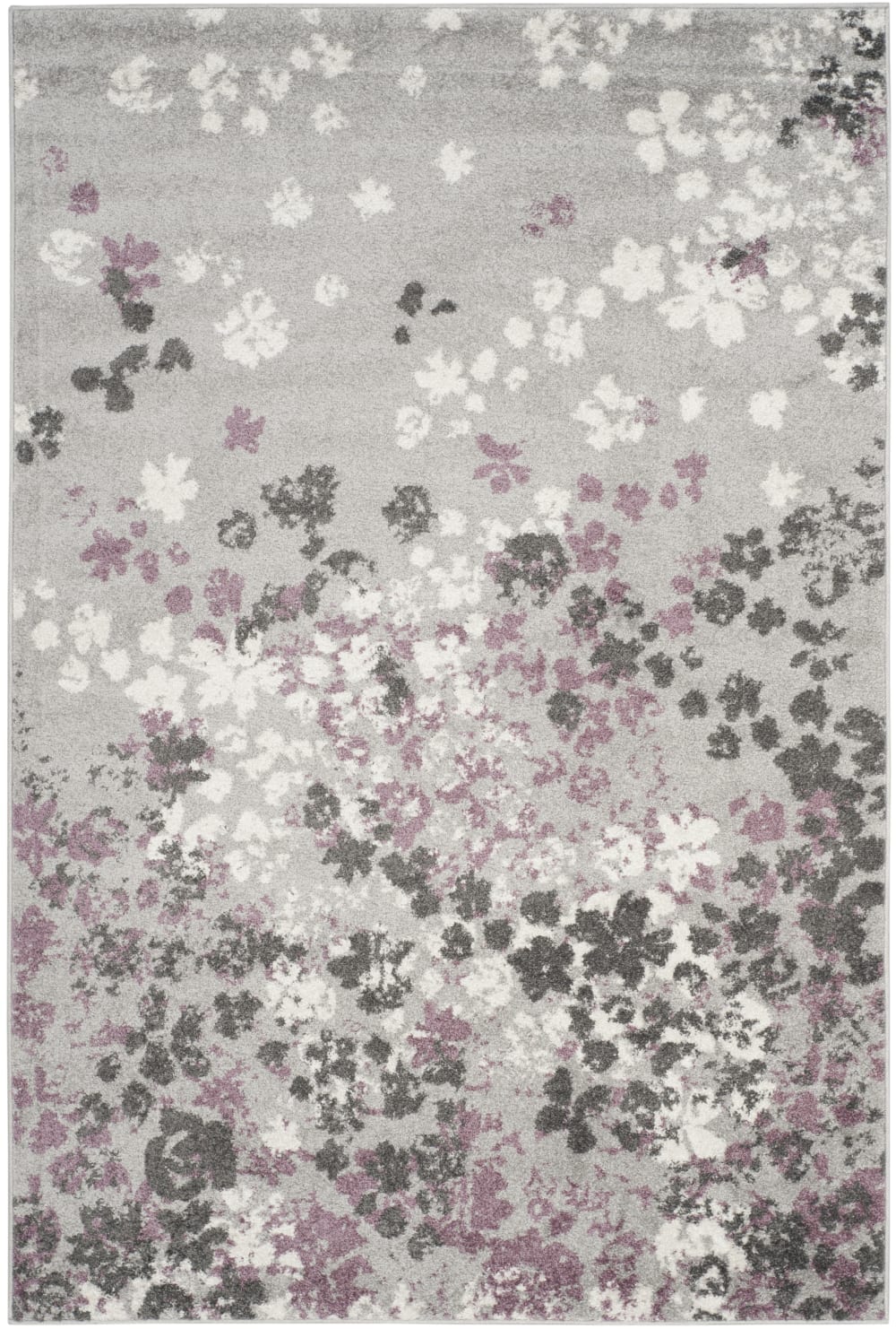Tapis floral contemporain en polypropylène gris/violet, 122 x 183 cm