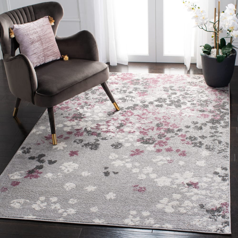 Tapis floral contemporain en polypropylène gris/violet, 122 x 183 cm — vue 3