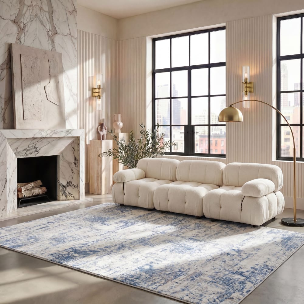 Alfombra contemporáneo de polipropileno blanco/azul, 160 x 229 cm - Maisons du Monde