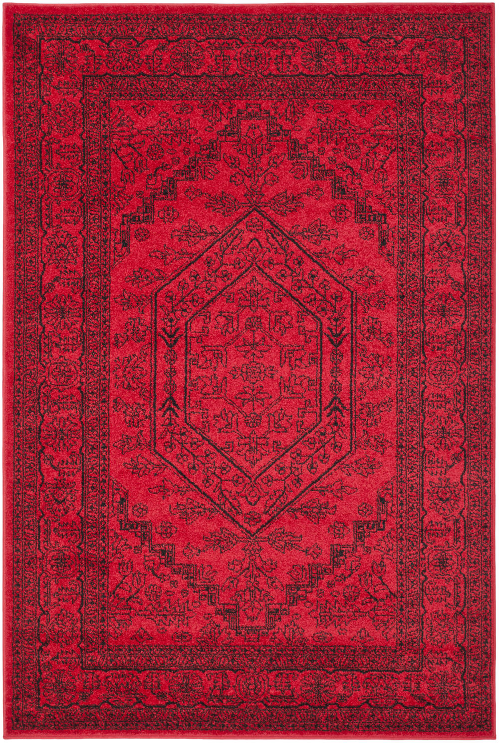 Tapis médaillon en polypropylène rouge/noir, 122 x 183 cm