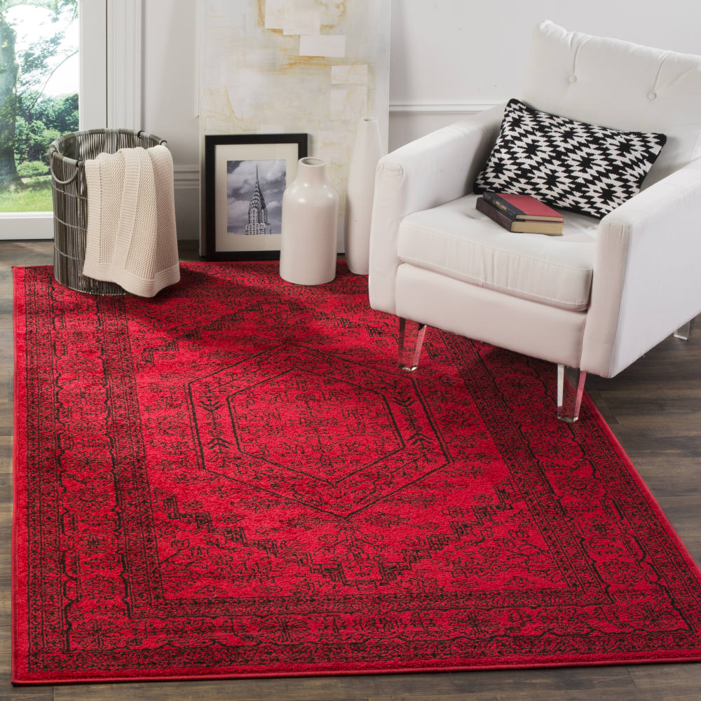 Tapis médaillon en polypropylène rouge/noir, 122 x 183 cm — vue 3