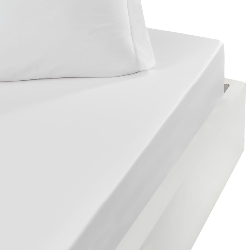 Drap housse en percale bonnet 40cm Blanc 180x200 cm