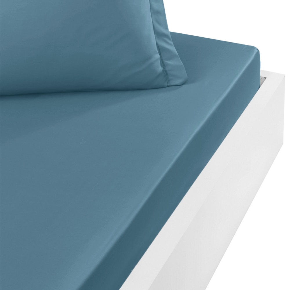 Drap housse en percale de coton cobalt 140x200 cm