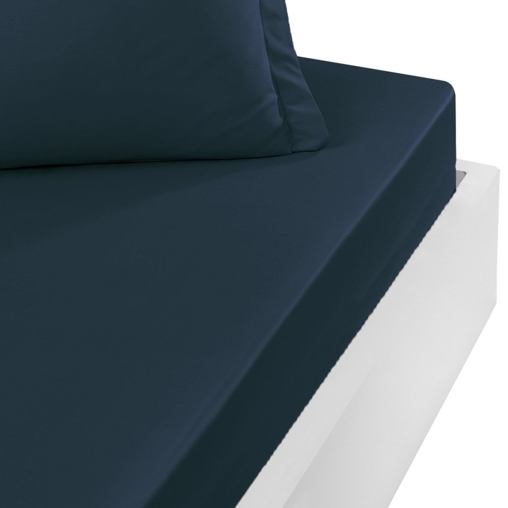 Drap housse en percale bonnet 40cm Indigo 160x200 cm