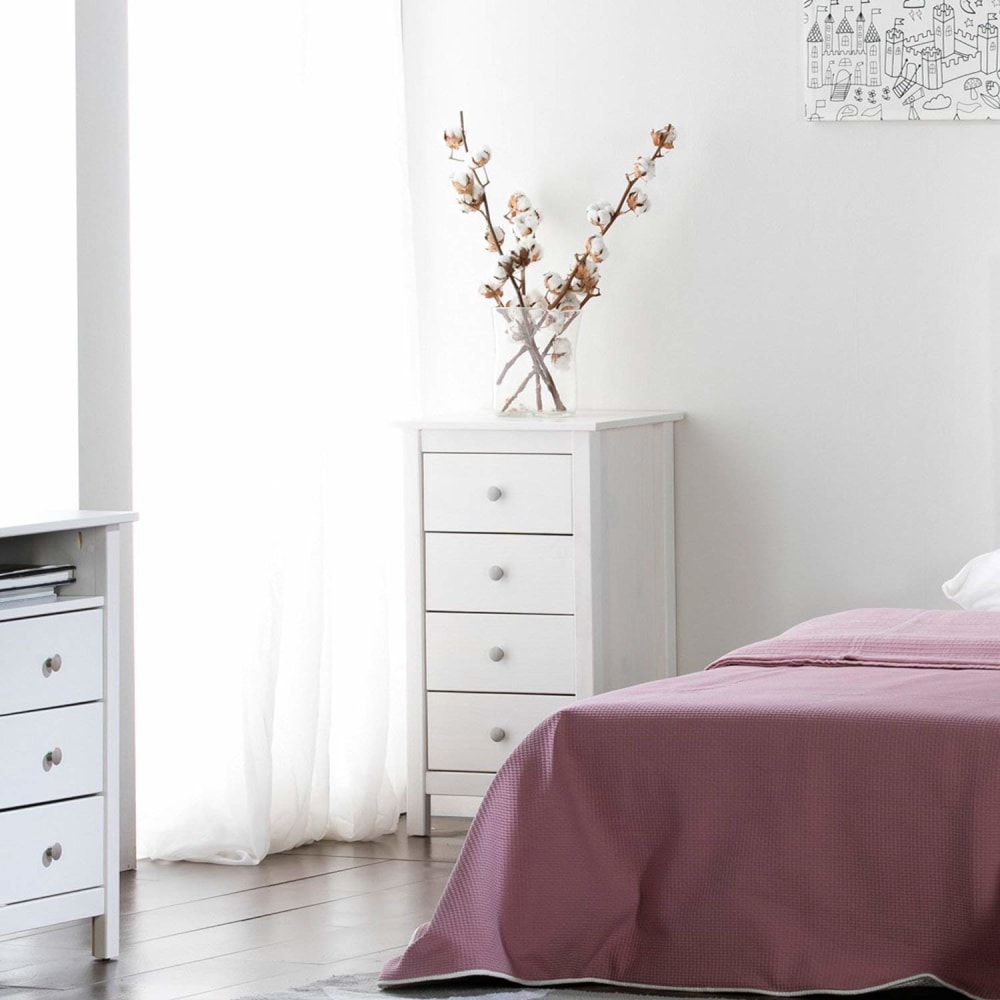 Chiffonnier nuit 4 tiroirs dans les tiroirs blanc, 46 cm longueur