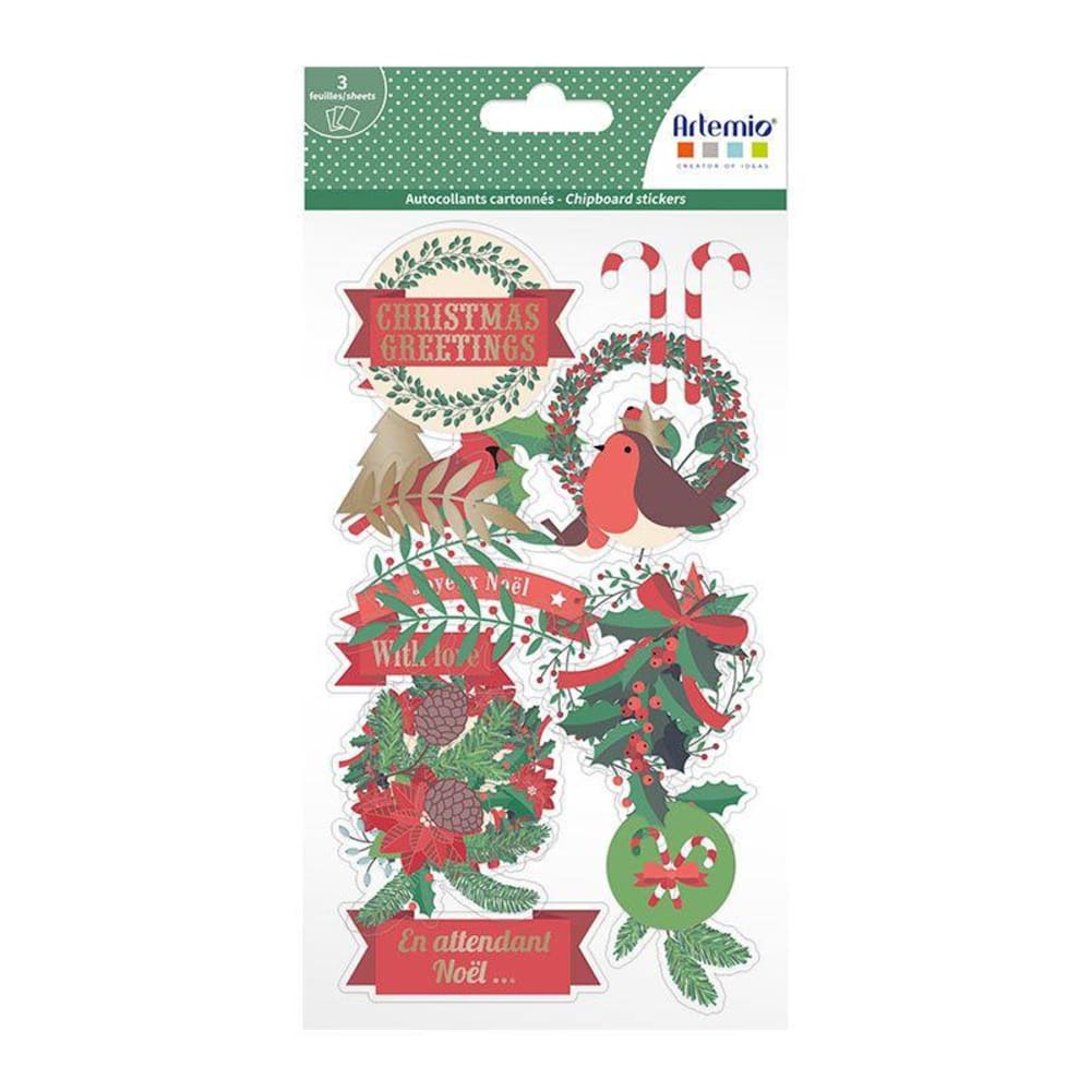 3 láminas de cartón de pegatinas troqueladas feliz navidad