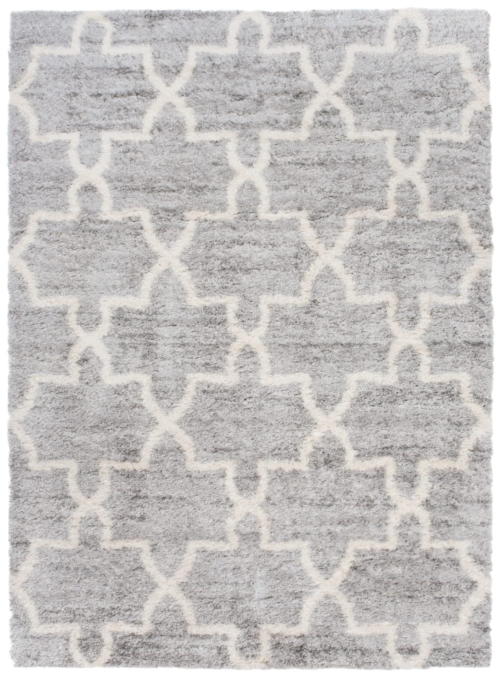 Alfombra de salón gris crema trébol marroquí shaggy 80 x 150 cm