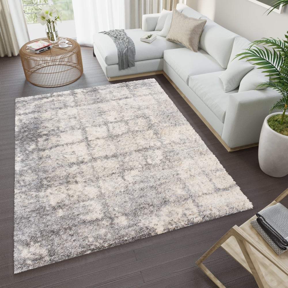 Alfombra de salón crema gris oscuro rayas shaggy 80 x 150 cm - Maisons du Monde