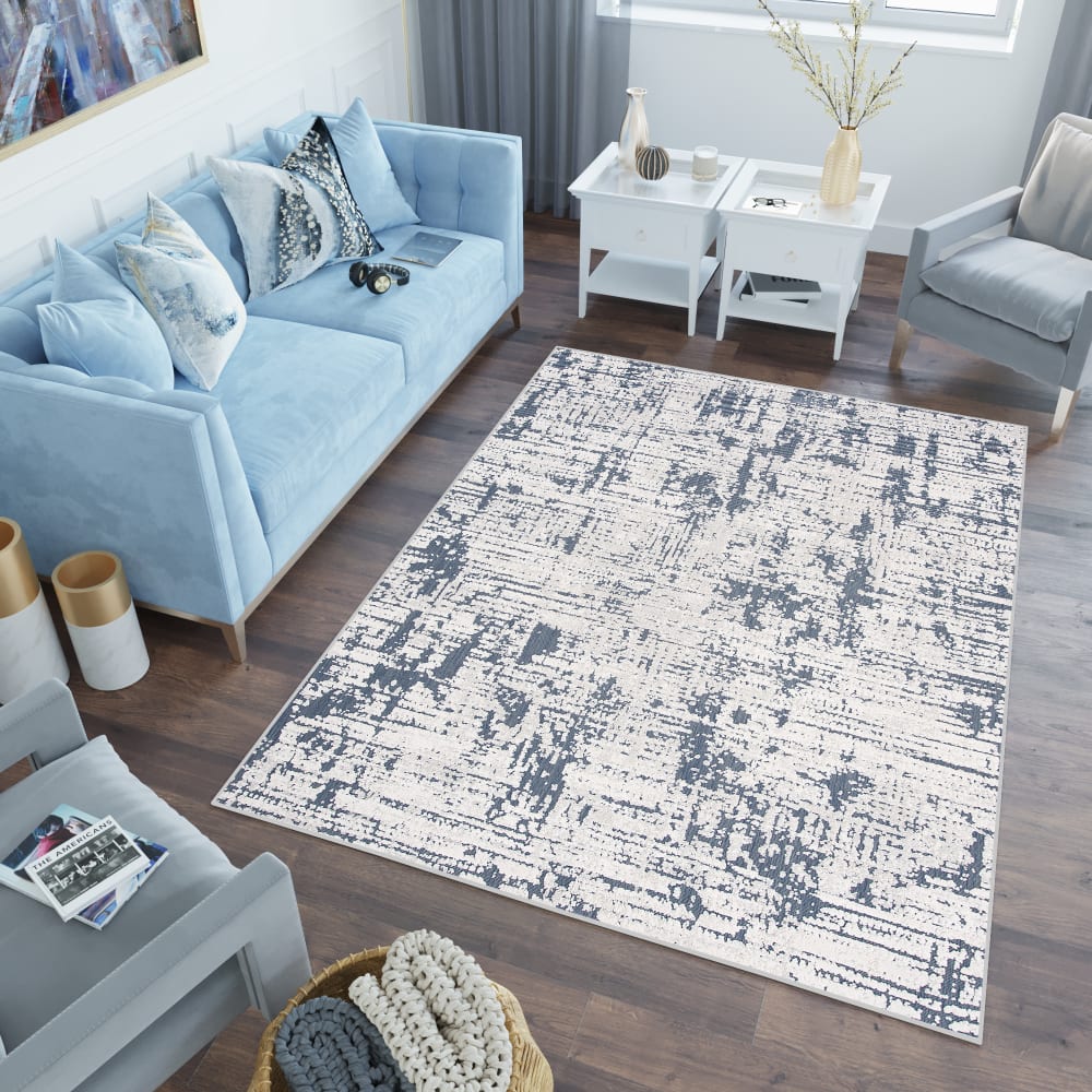 Tappeto da soggiorno beige blu efetto 3d morbido 160 x 220 cm -