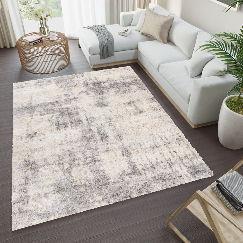 Tappeto salotto grigio chiaro crema astratto shaggy 80x150 -