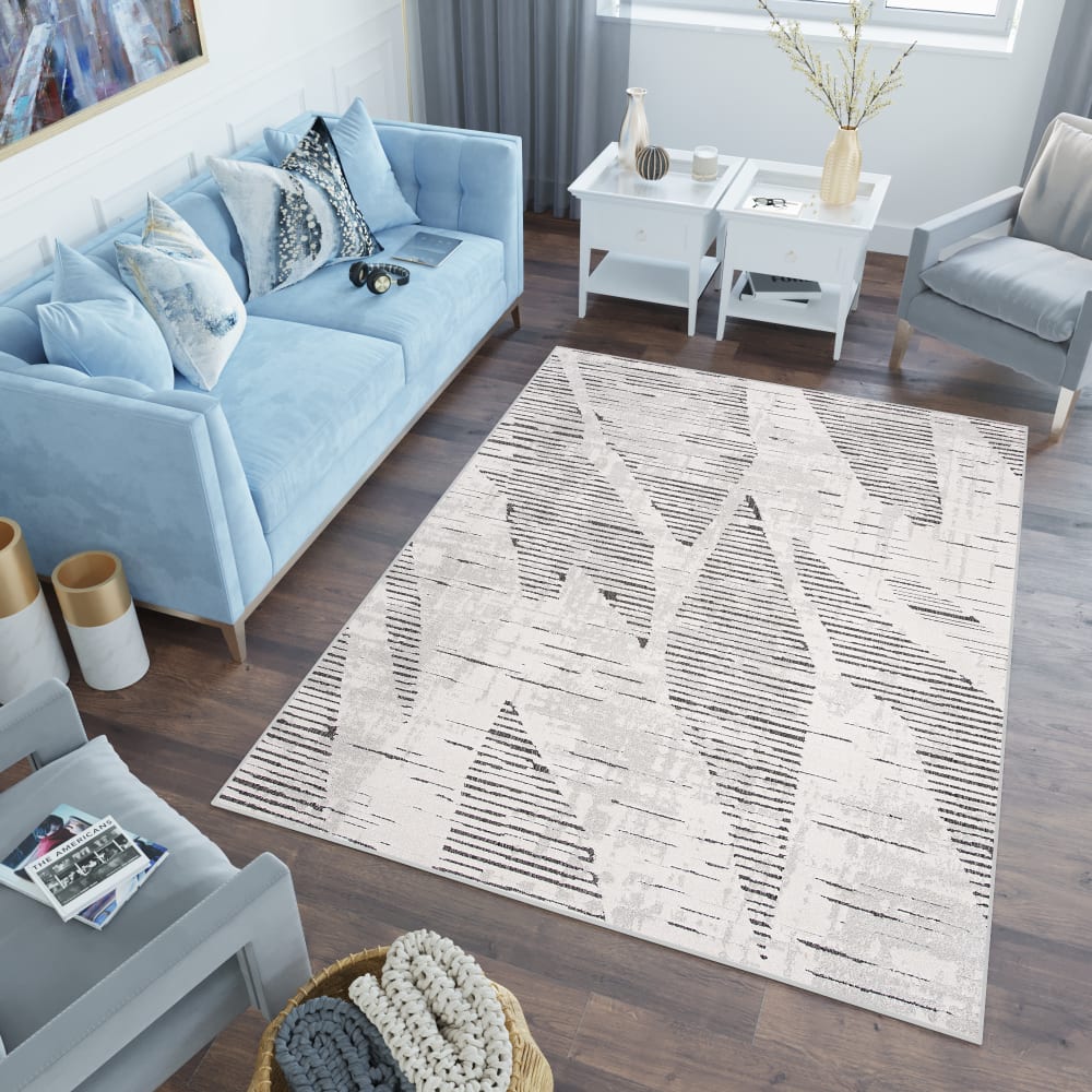 Alfombra de salón crema negro gris resumen efecto 3d 80 x 150 cm - Maisons du Monde