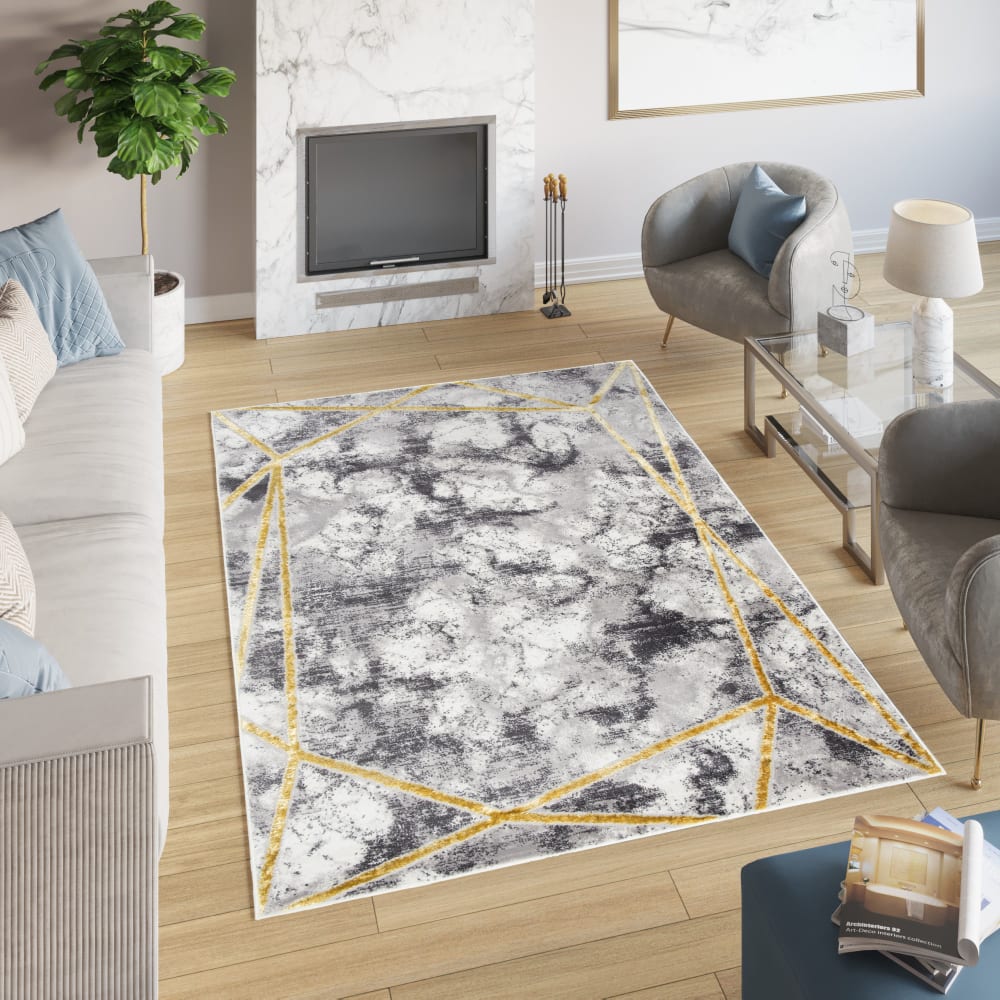 Alfombra de salón oro gris crema 160 x 220 cm - Maisons du Monde