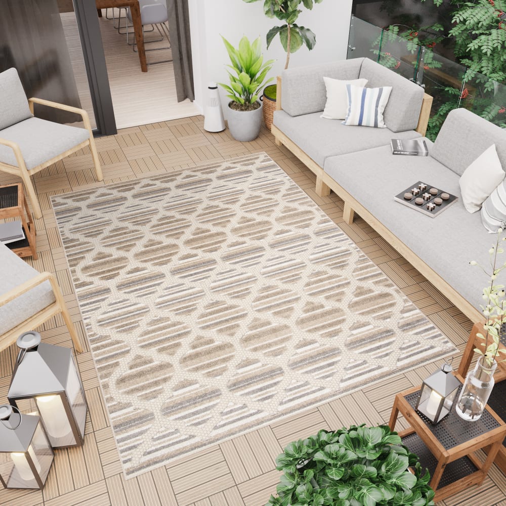 Tappeto interni esterni 3d crema gris marrone chiaro 80x150cm -