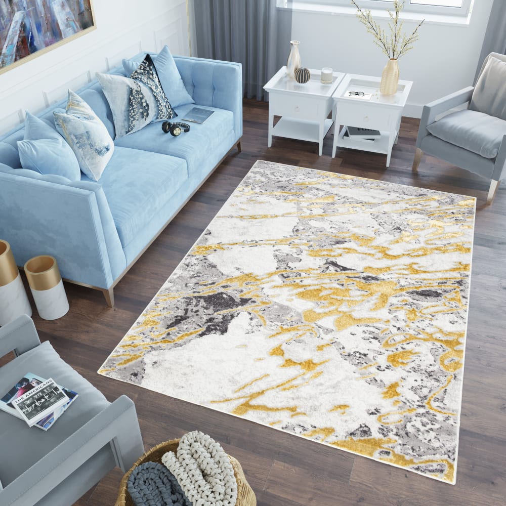 Alfombra de salón oro crema gris 120 x 170 cm - Maisons du Monde