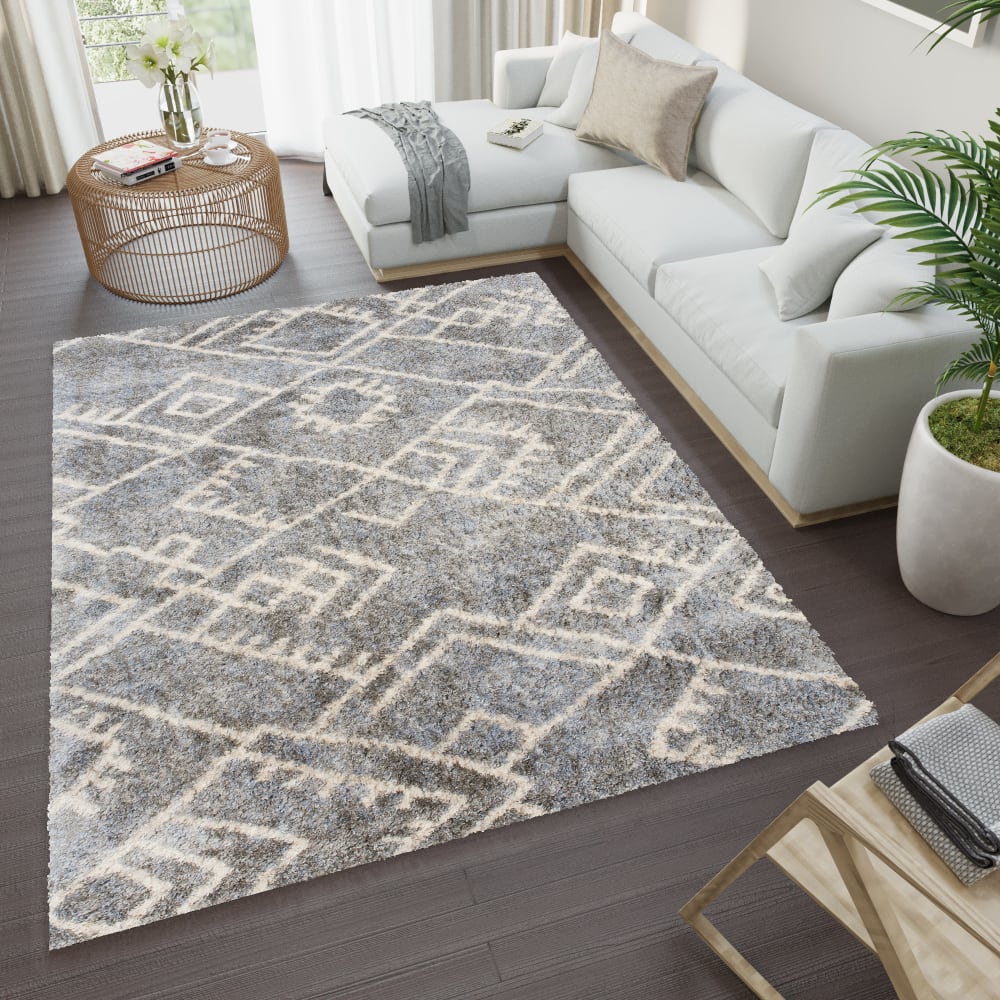 Tappeto salotto grigio scuro etnico shaggy morbido 120x170 -