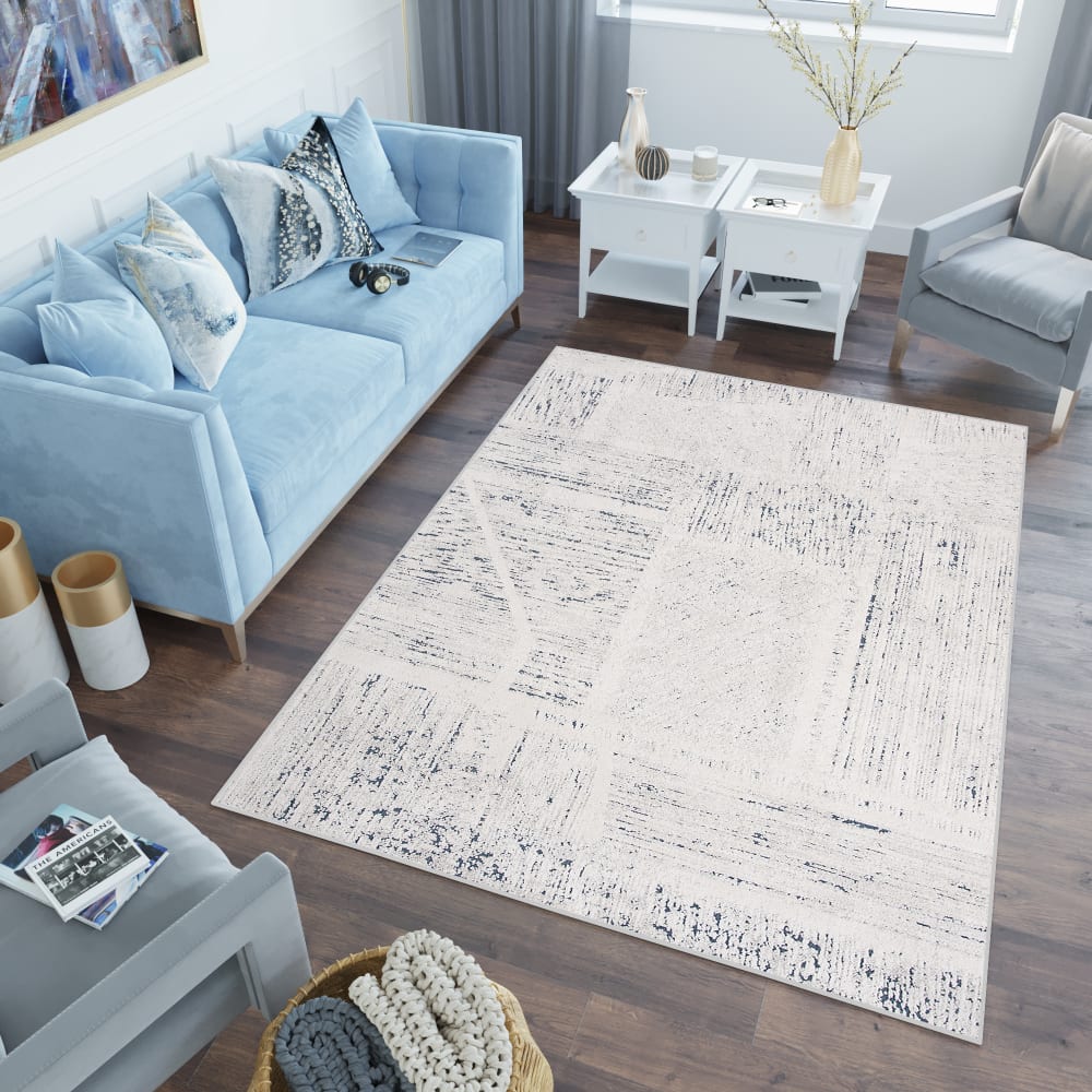 Tappeto da soggiorno crema blu efetto 3d morbido 140 x 200 cm -