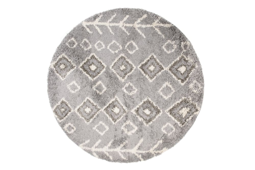 Alfombra de salón gris crema shaggy étnico suave 200 x 200 cm