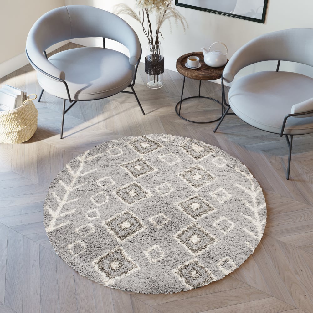 Alfombra de salón gris crema shaggy étnico suave 200 x 200 cm - Maisons du Monde