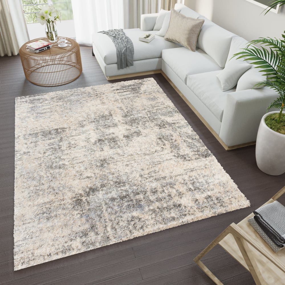 Alfombra de salón beige claro gris rayas shaggy 80 x 150 cm - Maisons du Monde