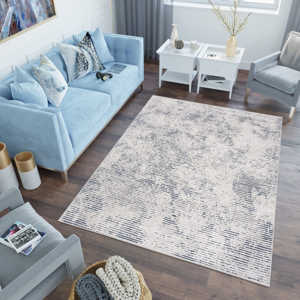 Tappeto da soggiorno beige blu efetto 3d morbido 120 x 170 cm -