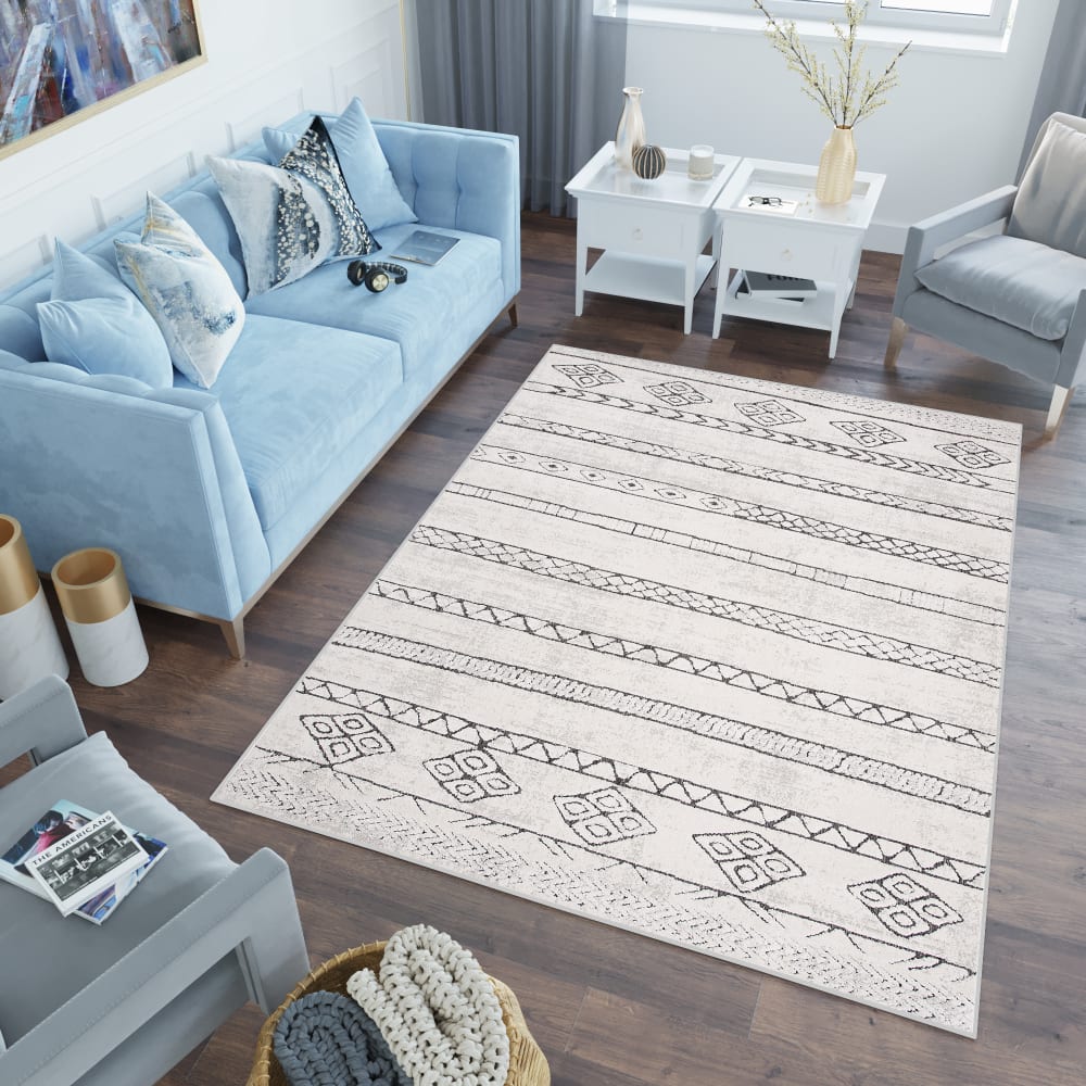 Alfombra de salón crema antracita azteca efecto 3d 140 x 200 cm - Maisons du Monde