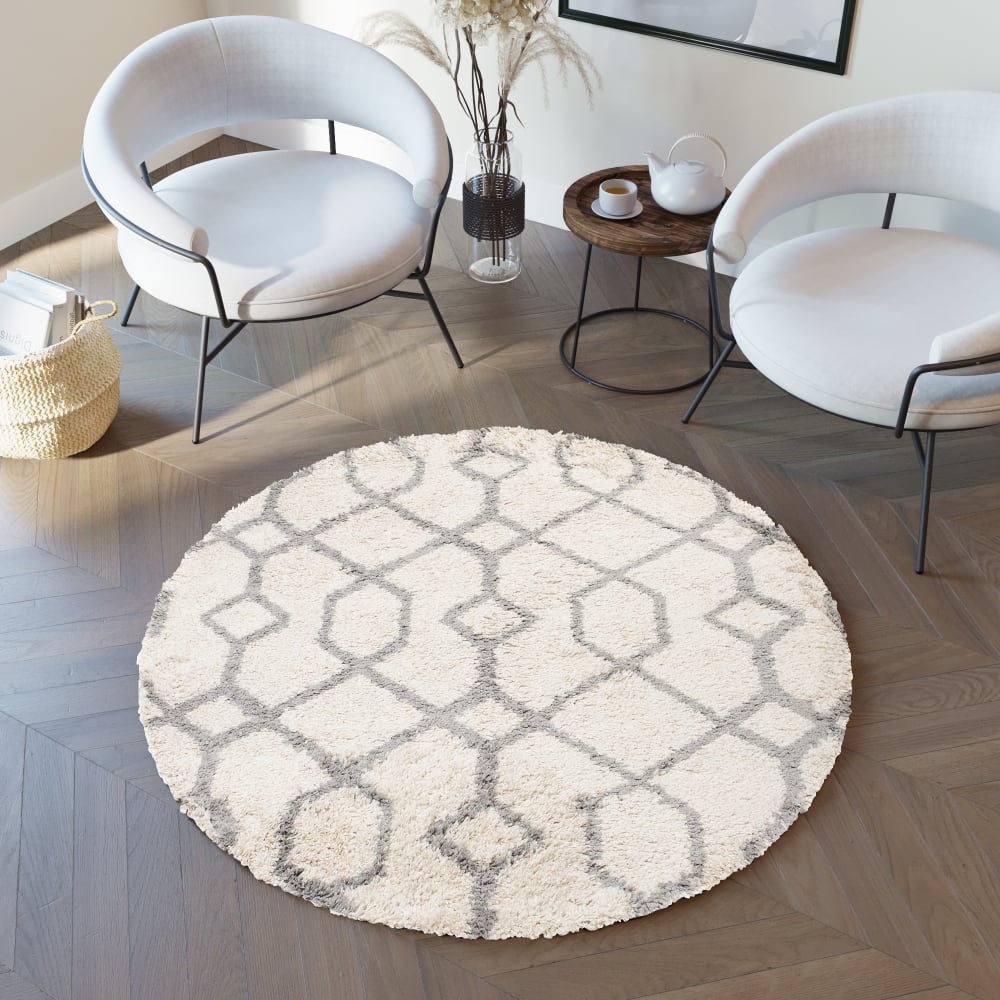 Alfombra de salón crema gris shaggy suave 200 x 200 cm - Maisons du Monde