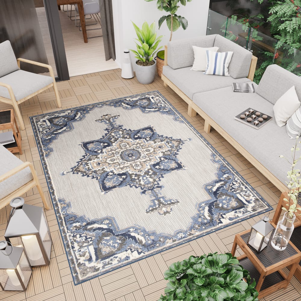Tappeto interni esterni 3d blu beige gris chiaro crema 200x300cm