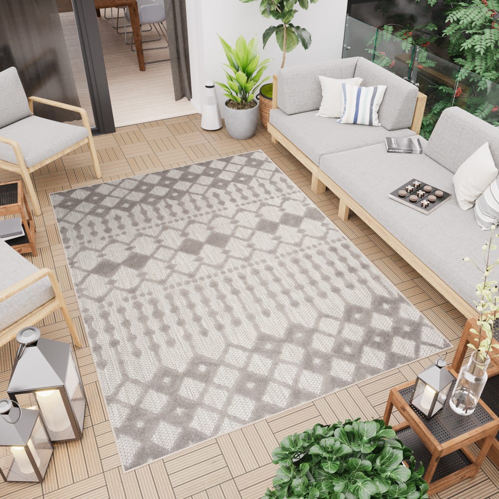 Alfombra interior exterior 3d gris beige cuadros 200x300cm - Maisons du Monde