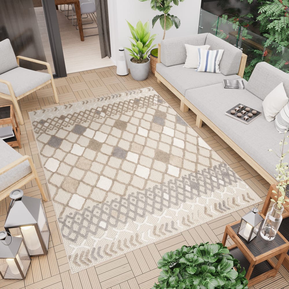 Alfombra interior exterior 3d beige gris crema marrón 80x150cm - Maisons du Monde