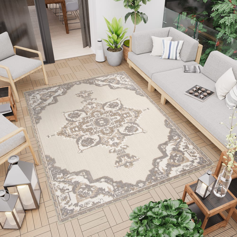 Tappeto interni esterni 3d beige gris crema marrone 160x220cm -