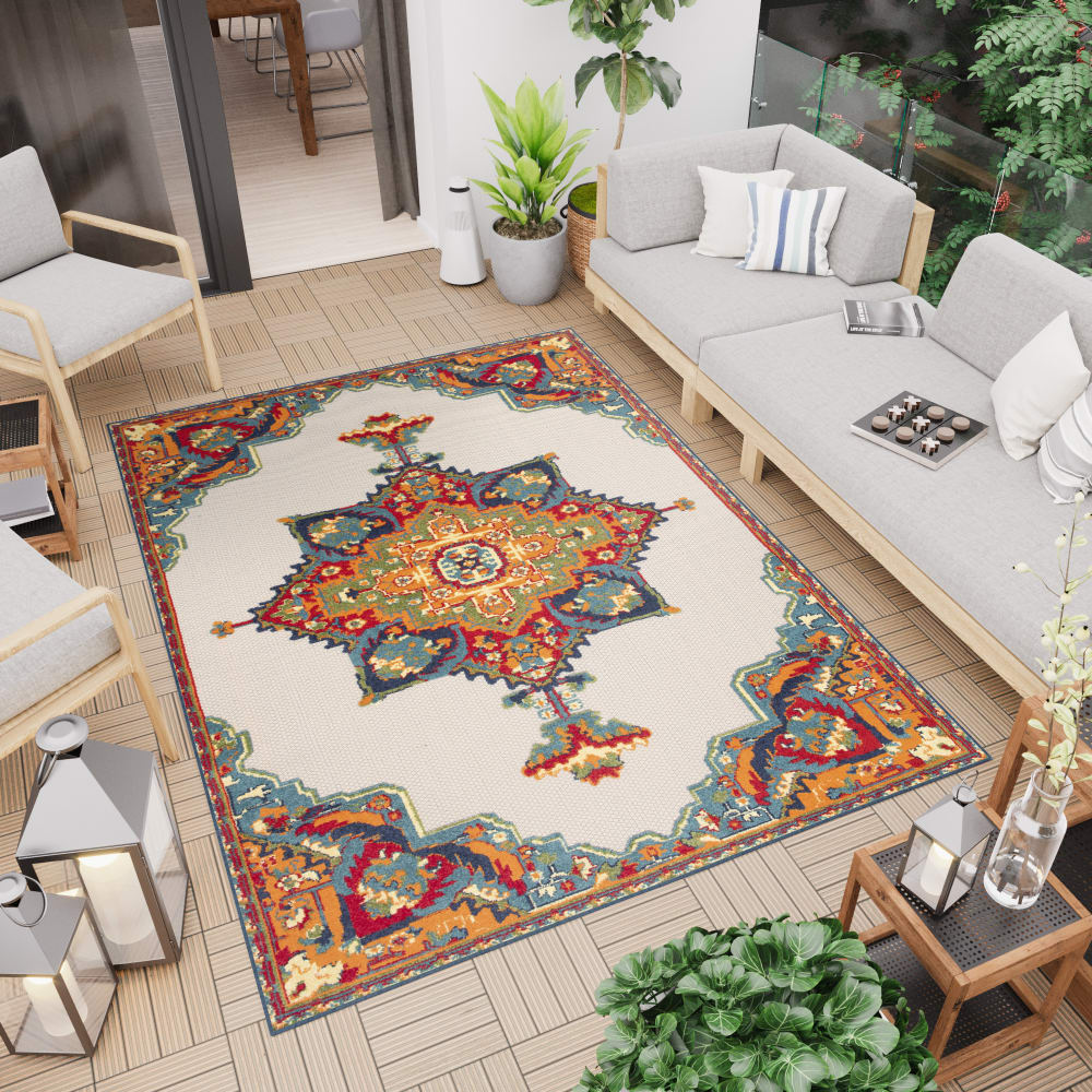 Tappeto interni esterni 3d crema blu rosso arancia verde 80x150cm
