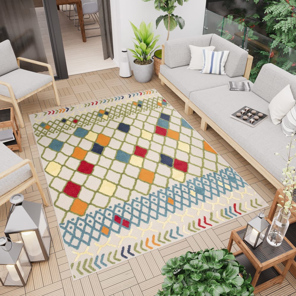 Tappeto interni esterni 3d beige blu arancia rosso crema 80x150cm