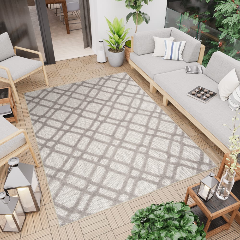 Tappeto interni esterni 3d beige gris oscuro quadrati 160x220cm -
