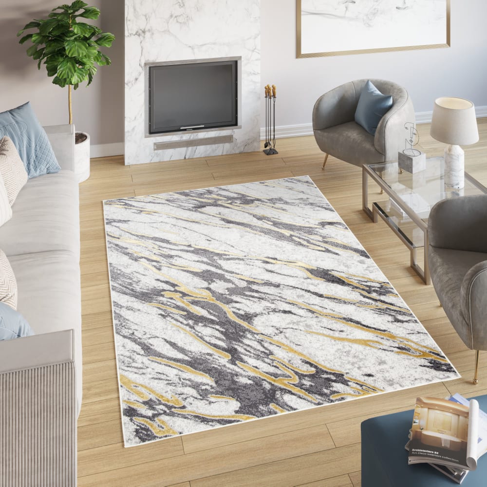 Tappeto soggiorno crema oro astratto dorato 160x220 - Tapiso