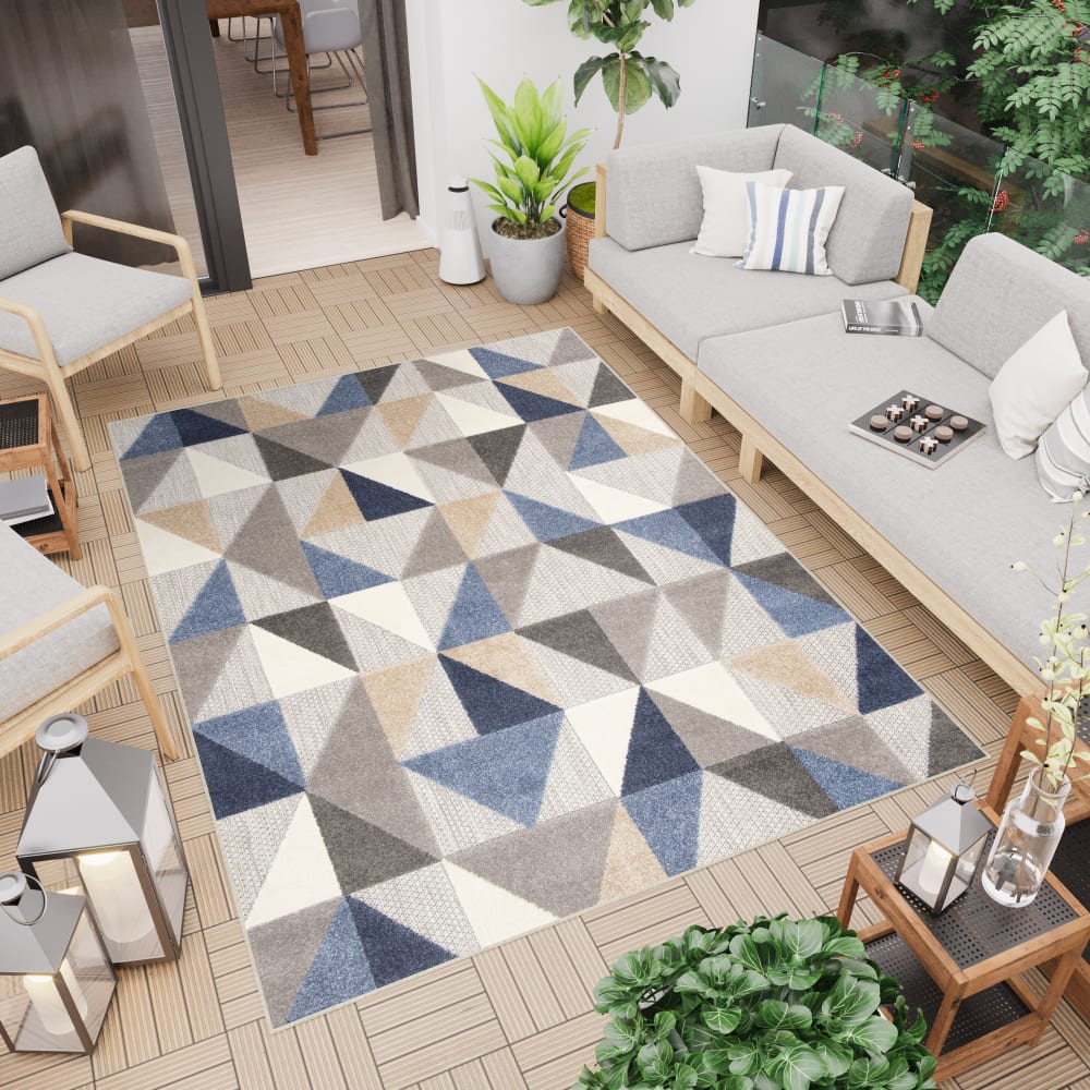 Alfombra interior exterior 3d azul gris beige crema 140x200cm - Maisons du Monde