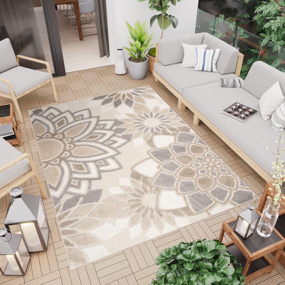 Alfombra interior exterior 3d crema beige gris marrón 200x300cm - Maisons du Monde