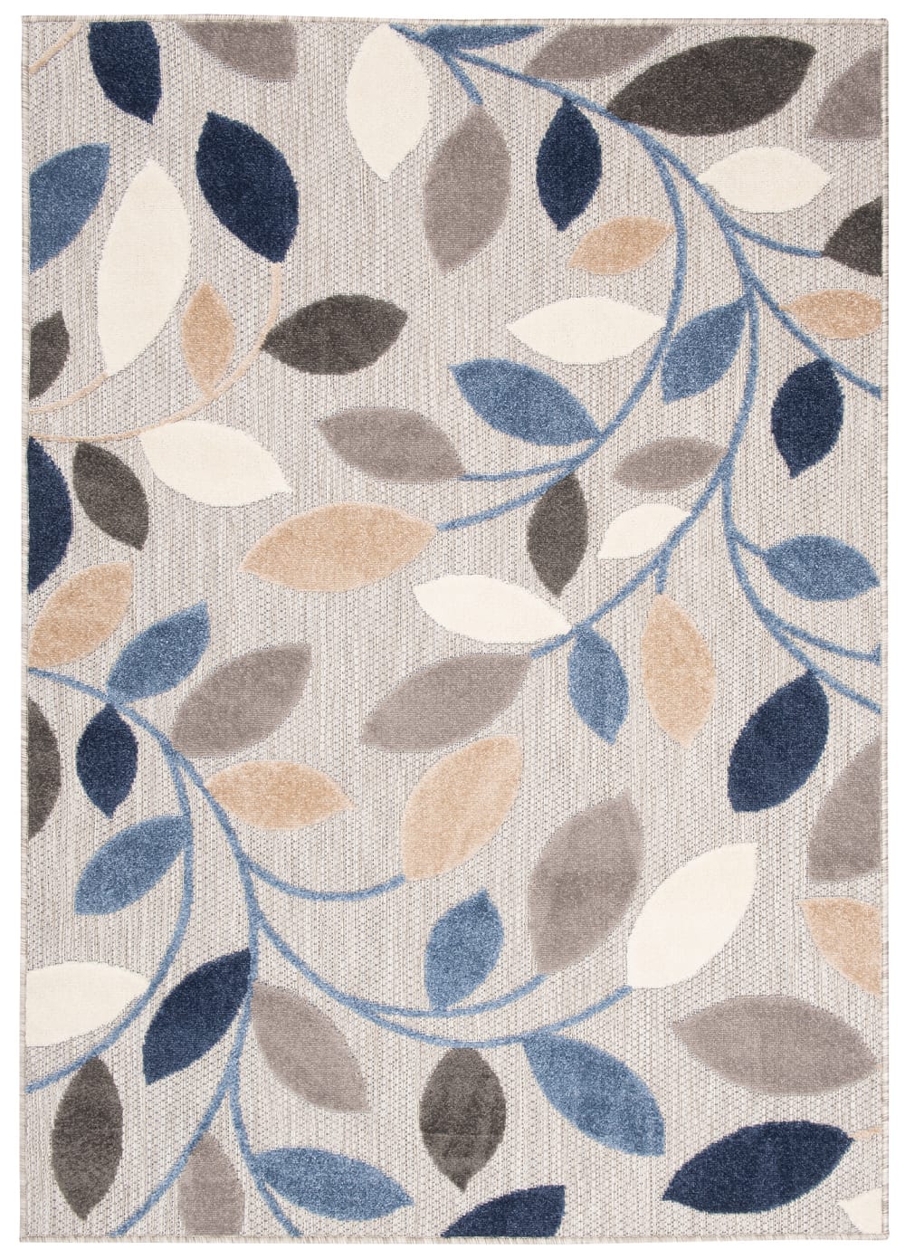 Alfombra interior exterior 3d azul beige gris crema hojas 80x150cm
