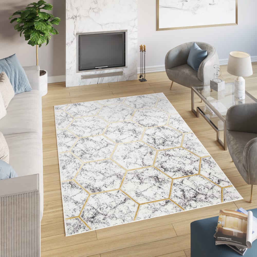 Alfombra de salón crema oro gris 120 x 170 cm - Maisons du Monde