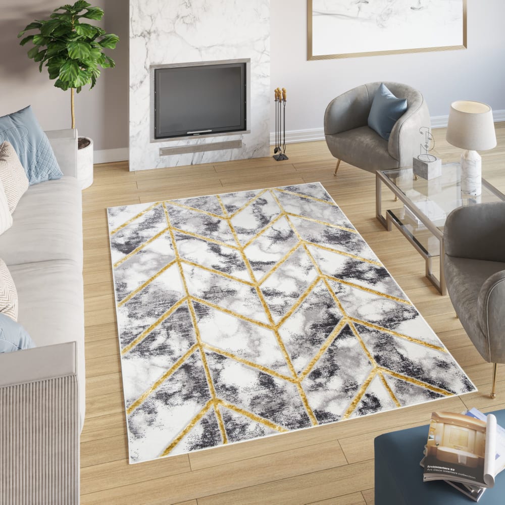 Alfombra de salón gris oro crema 160 x 220 cm - Maisons du Monde