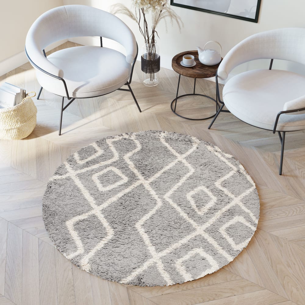 Alfombra de salón gris oscuro crema shaggy 200 x 200 cm - Maisons du Monde