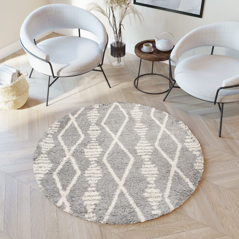Alfombra de salón gris crema shaggy étnico suave 200 x 200 cm - Maisons du Monde