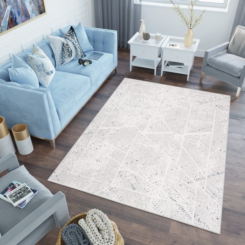 Alfombra de salón crema azul gris estamapado efecto 3d 160 x 220 cm - Maisons du Monde